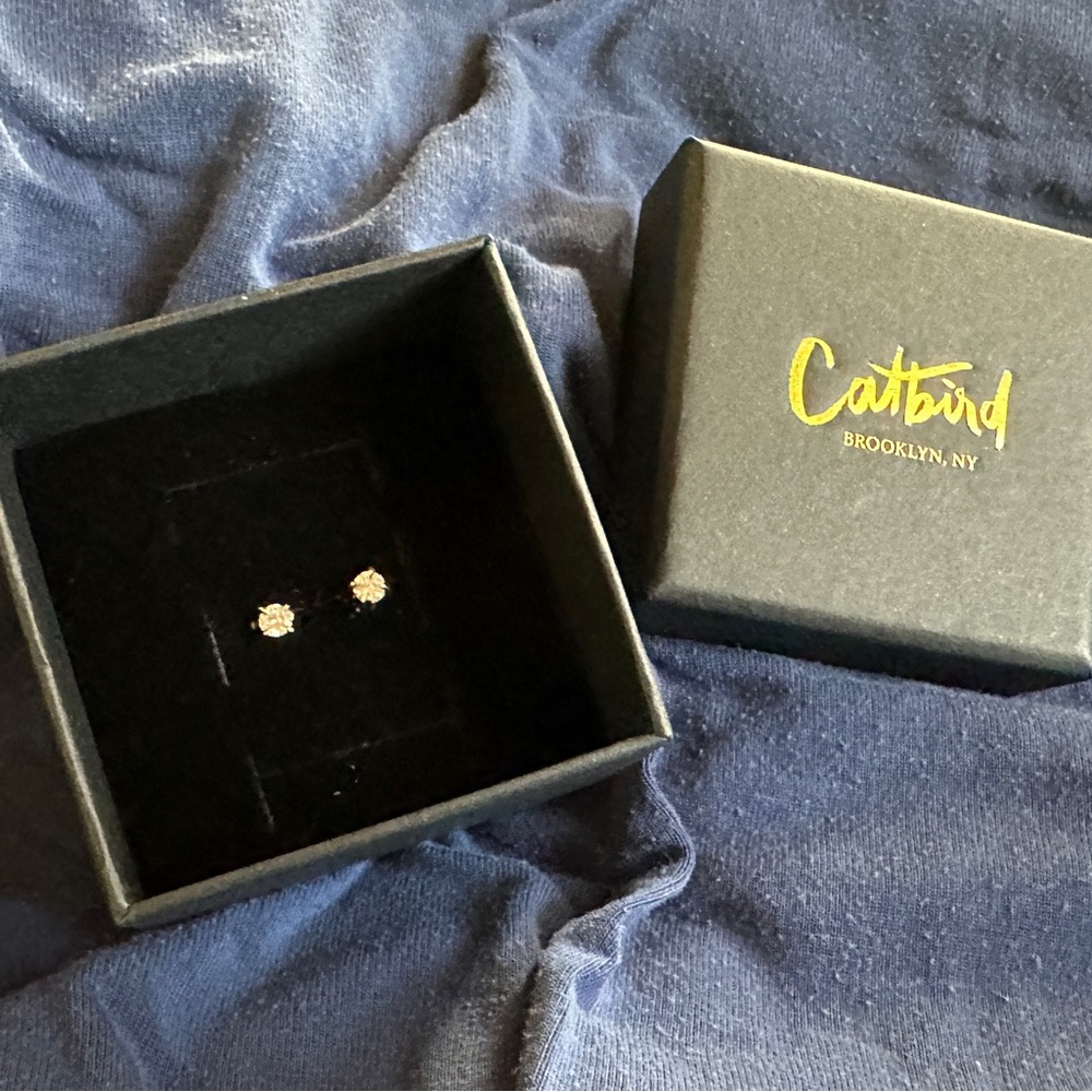 Catbird Angel Hair Diamond Stud, Sparkler, Yellow Gold, pair